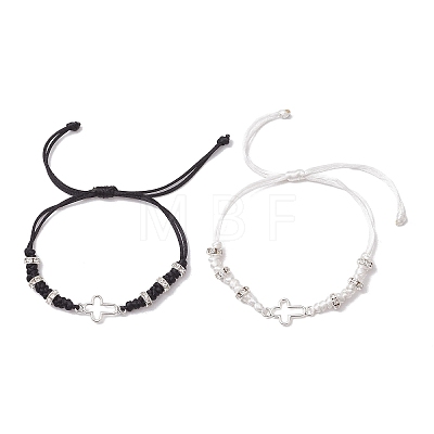 2Pcs Cross Alloy Link Bracelets BJEW-JB11527-1