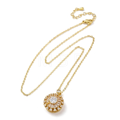 Brass Clear Cubic Zirconia Rotatable Sunflower Pendant Necklaces for Women NJEW-C067-05G-1