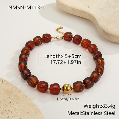 304 Stainless Steel & Resin Cube Beaded Necklaces for Women WG9D40D-01-1