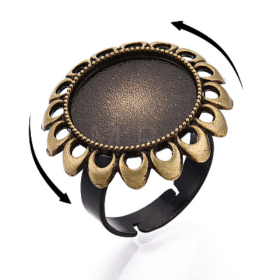 Adjustable Flower Alloy & Iron Bezel Cup Ring Base with Rotatable Tray MAK-T012-08AB-1
