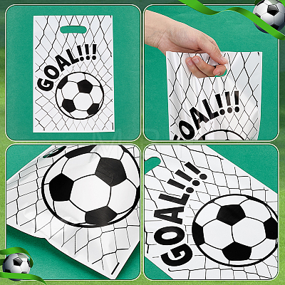 100Pcs Football Print Plastic Gift Bags with Die Cut Hole Handle ABAG-WH0045-101A-1