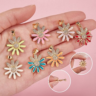 10Pcs 10 Colors Real 18K Gold Plated Brass Micro Pave Clear Cubic Zirconia Pendants ZIRC-SZ0001-56-1