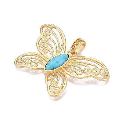 Butterfly Rack Plating Alloy Pave Imitation Turquoise Resin Pendants FIND-N005-47G-1