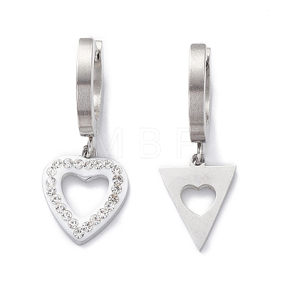 3 Pair 3 Style Crystal Rhinestone Clover & Lock & Key & Triangle & Flat Round & Heart Asymmetrical Earrings EJEW-B020-01P-1