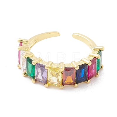 Colorful Cubic Zircon Rectangle Open Cuff Ring RJEW-B037-02G-1