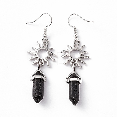 Natural Lava Rock Bullet with Sun Dangle Earrings EJEW-I276-01P-07-1