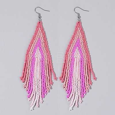 Handmade Glass Seed Beads Tassel Dangle Earrings EN2812-8-1