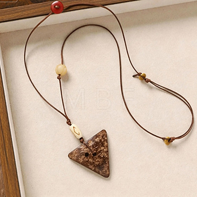 Natural Coconut Pendant Adjustable Leather Cord Long Necklaces with Wood Beads WGC33B1-05-1