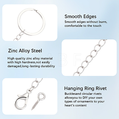 30Pcs 304 Stainless Steel Keychains KEYC-BBC0001-23-1