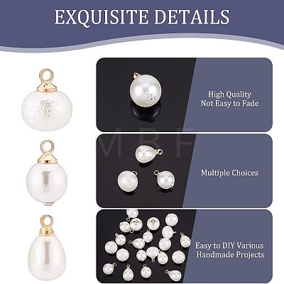 90Pcs 3 Style  ABS Plastic Imitation Pearl Charms KK-FH0004-16-1