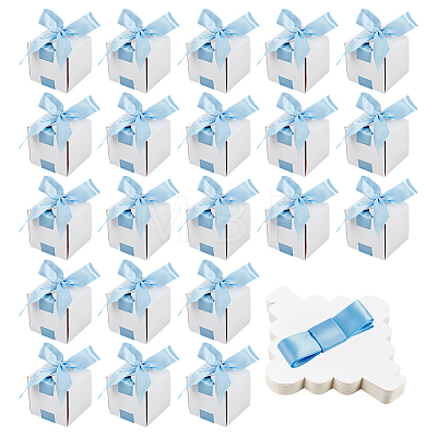 Square Paper Wedding Candy Storage Boxes with Ribbon AJEW-WH0609-744D-1