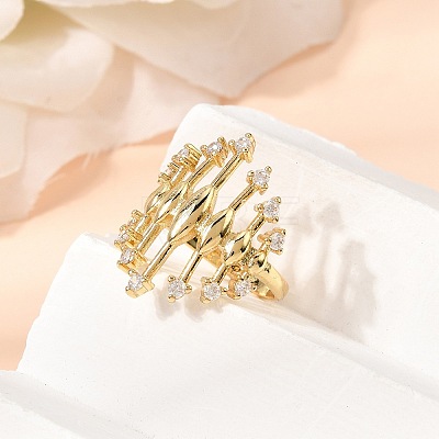 Brass Micro Pave Cubic Zirconia Cuff Open Rings RJEW-P186-01G-1