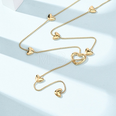 304 Stainless Steel Heart Y Tassel Lariat Necklaces for Women NJEW-F378-04G-1