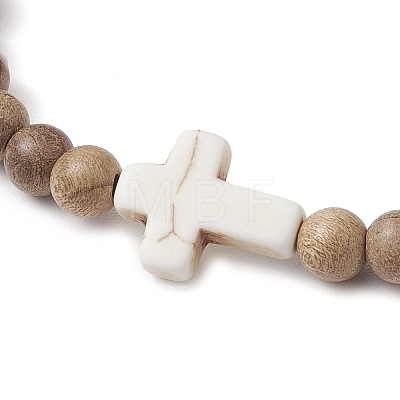 Natural Wood Beads Stretch Bracelets for Women BJEW-JB11338-02-1