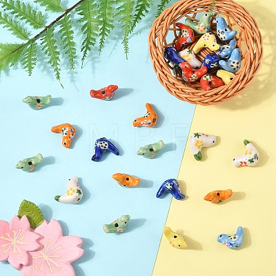 5Pcs Handmade Printed Porcelain Beads PORC-YW0001-27A-1