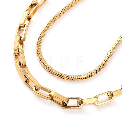 304 Stainless Steel Double Layer Square Snake Chain & Cable Chain Necklaces for Women NJEW-G140-01B-G-1