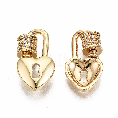 Brass Micro Pave Clear Cubic Zirconia Screw Carabiner Lock Charms KK-T056-94G-NF-1