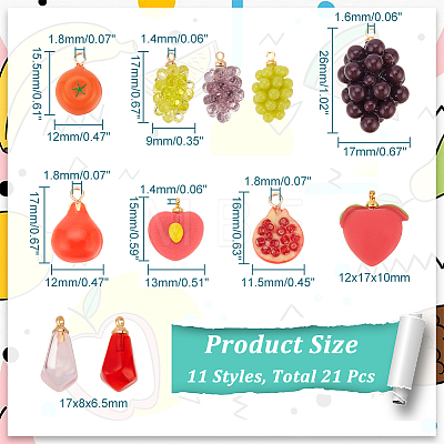  21Pcs 11 Styles Resin Imitation Fruit Pendants RESI-NB0001-98-1
