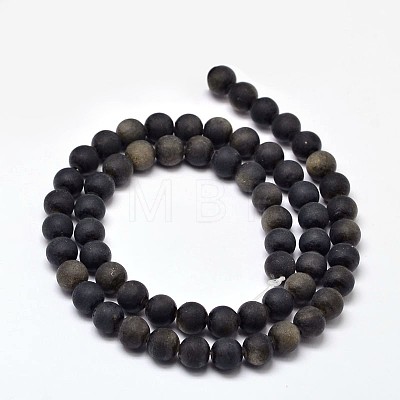 Frosted Natural Golden Sheen Obsidian Round Bead Strands G-F266-04-6mm-1