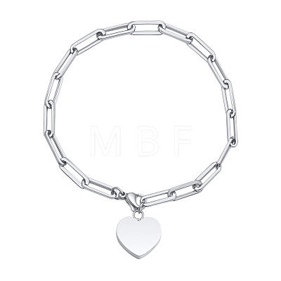 Non-Tarnish 304 Stainless Steel Heart Charm Bracelets WG609E7-01-1