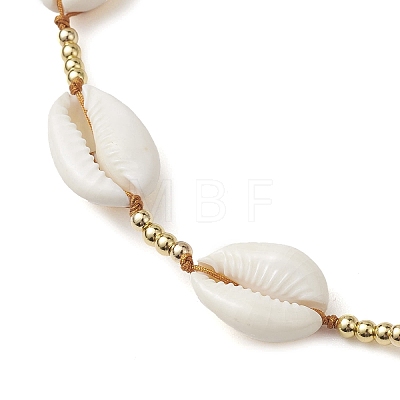Adjustable Nylon Thread Shell Beads with Brass Necklaces NJEW-JN04796-1