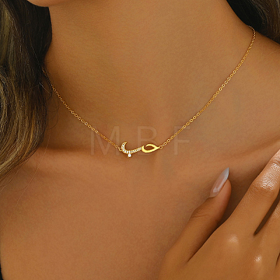 Brass Micro Pave Clear Cubic Zirconia Arabic Alphabet Pendant Necklaces for Women VF6058-1