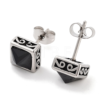 Square 316 Surgical Stainless Steel Pave Black Cubic Zirconia Stud Earrings for Women Men EJEW-Z050-15AS-1