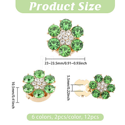 12Pcs 6 Colors Brass Rhinestone Cufflinks BUTT-GL0001-06-1