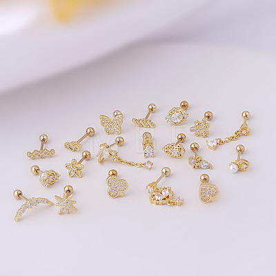 Brass Micro Pave Clear Cubic Zirconia Star Cartilage Earrings WGFE0B0-35-1