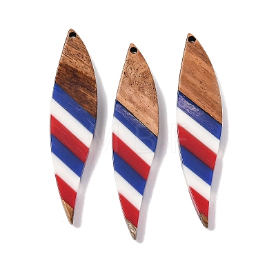 Independence Day Opaque Striped Resin & Walnut Wood Pendants RESI-U010-02B-1