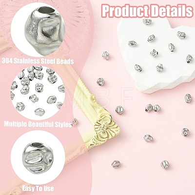 24Pcs 6 Styles Hammered 304 Stainless Steel Beads STAS-YW0011-32-1