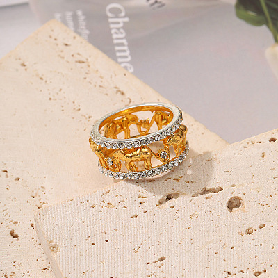 Elephant Hollow Out Alloy Crystal Rhinestone Finger Rings FS-WG55101-03-1