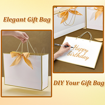 48Pcs Rectangle White Paper Gift Storage Handle Bags with Ribbons ABAG-WA0001-26A-1