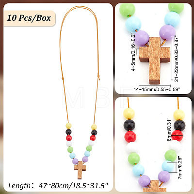 Wood Cross with Acrylic Beaded Pendant Necklaces for Women NJEW-AB00014-1