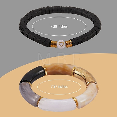 10Pcs 10 Style Handmade Polymer Clay Heishi Beaded Stretch Bracelets Set with Heart BJEW-SW00036-05-1