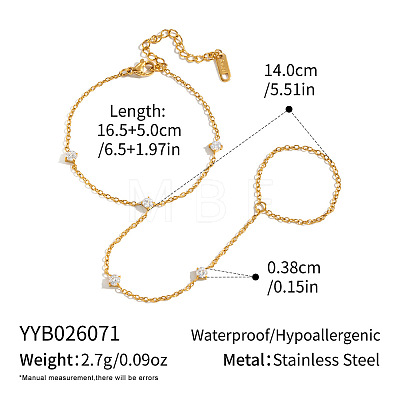 304 Stainless Steel Pave Clear Cubic Zirconia Hand Chain Ring Bracelets for Women LU5720-1