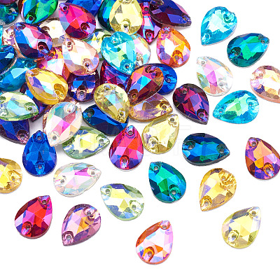  72pcs 12 colors Teardrop Shape Sew on Rhinestone GLAA-TA0001-45-1