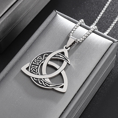 Viking Triskelion Knot Moon 201 Stainless Steel Pendant Necklaces for Men FS-WG9ED82-01-1