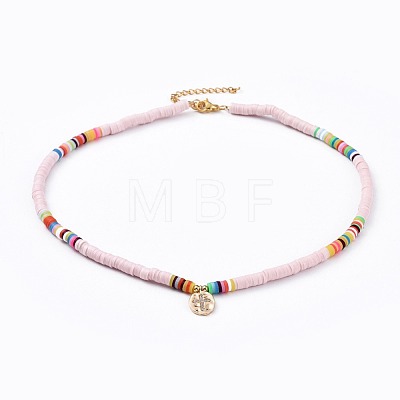 Polymer Clay Heishi Beads Pendant Necklaces NJEW-JN02528-M-1