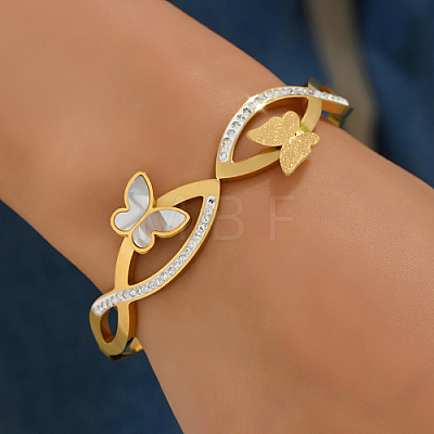 Butterfly Natural Shell with Cubic Zirconia Cuff Bangles JJ4773-1-1