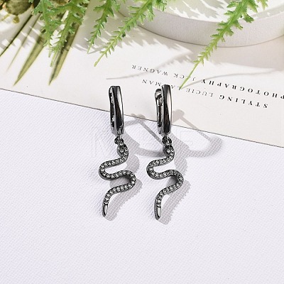 Clear Cubic Zirconia Snake Dangle Hoop Earrings EJEW-JE05130-1