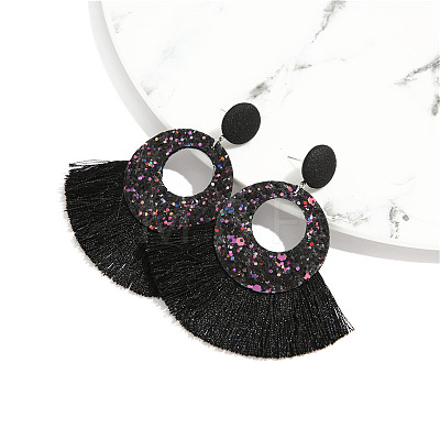 Bohemian Style Acrylic & Polyester Fan Tassel Stud Earrings FS-WGB5BEF-10-1