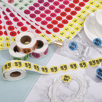 10 Sheets Paper Self-Adhesive Number Round Stickers and 5 Rolls Discount Round Dot Roll Stickers STIC-CA0001-03-1