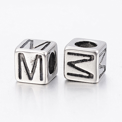 304 Stainless Steel Large Hole Letter European Beads STAS-H428-01AS-M-1