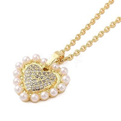 Brass Micro Pave Clear Cubic Zirconia Heart Pendant Necklaces for Women NJEW-K381-05G-1