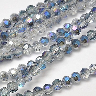 Faceted(32 Facets) Round Half Rainbow Plated Electroplate Glass Beads Strands X-EGLA-J130-HR13-1