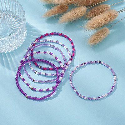 6Pcs Glass Seed & Brass Beaded Stretch Bracelets Set BJEW-JB09538-01-1