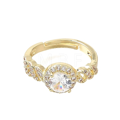 Brass Micro Pave Clear Cubic Zirconia Cuff Open Rings CU-CBA5C10-17G-1