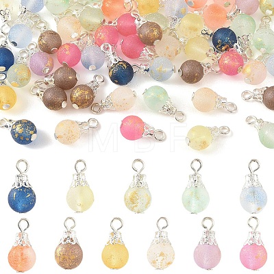 110Pcs 11 Colors Baking Paint Glass with Gold Powder Pendants PALLOY-YW00212-1