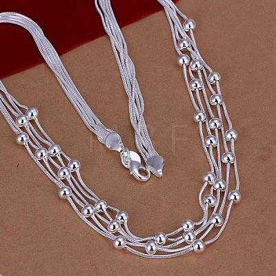 Popular Silver Color Plated Brass Multi-strand Snake Chain Necklaces NJEW-BB12849-1